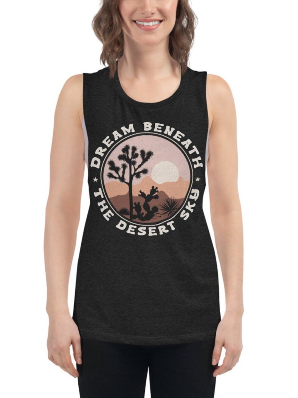 Women’s Desert Sky Graphic Muscle Tank 🌵🌅 | Joshua Tree Cactus Aesthetic Tank - Picture 2 of 3